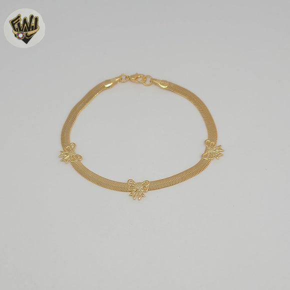 (1-0789) Gold Laminate - Bow Herringbone Bracelet - 7