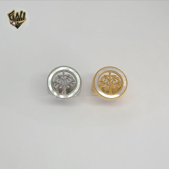 (4-0039) Acero - Anillo Circón y Nácar.