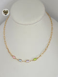 (1-6408) Gold Laminate - Paper Clip Multicolor Necklace - BGF