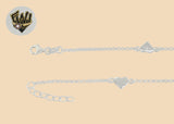 (2-0136) 925 Sterling Silver - 2mm Heart Charms Anklet - 9.5"