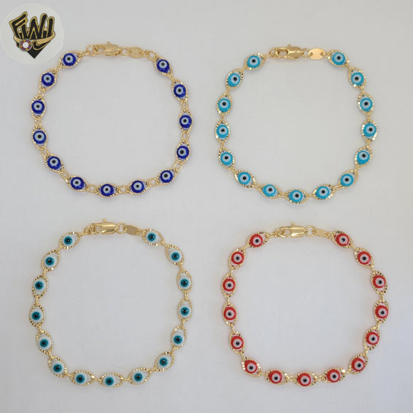 (1-0671) Gold Laminate - 6mm Evil Eye Bracelet - 7.5
