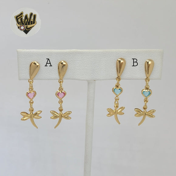 (1-1158-1) Gold Laminate - Dragonfly Dangle Earrings - BGF