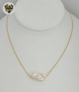 (1-6309-2) Gold Laminate - Box Link Pearl Necklace - 18" - BGF