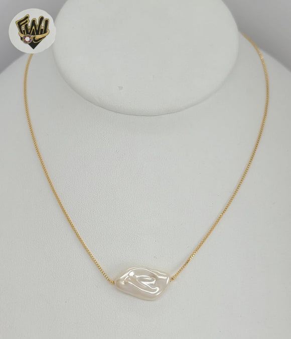 (1-6309-2) Laminado de oro - Collar de perlas con eslabones en caja - 18