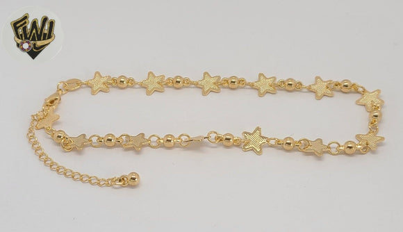(1-0228) Laminado de oro - Tobillera con eslabones de serpiente y bolas de 1 mm - 10