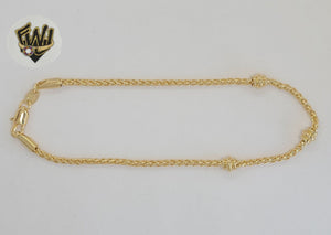 (1-0061) Laminado de oro - Tobillera con eslabones de trigo de 2,5 mm - 10" - BGF