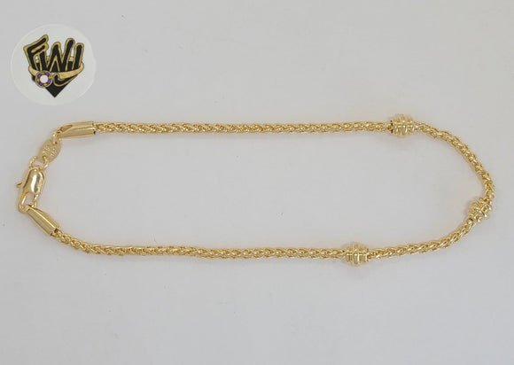 (1-0061) Laminado de oro - Tobillera con eslabones de trigo de 2,5 mm - 10