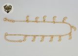 (1-0169) Gold Laminate - 2mm Figaro Anklet with Charms - 9.5" - BGO