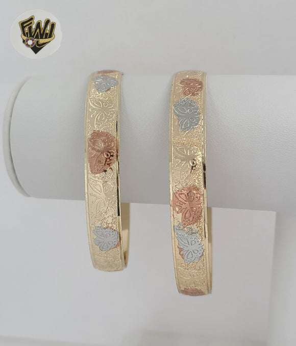 (1-4014) Laminado de oro - Brazaletes de mariposas en tres tonos de 10 mm - BGO