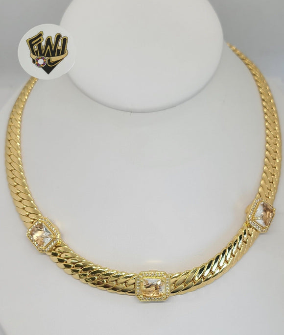 (1-6268-A) Gold Laminate -  9mm Zircon Curb Link Necklace - BGO
