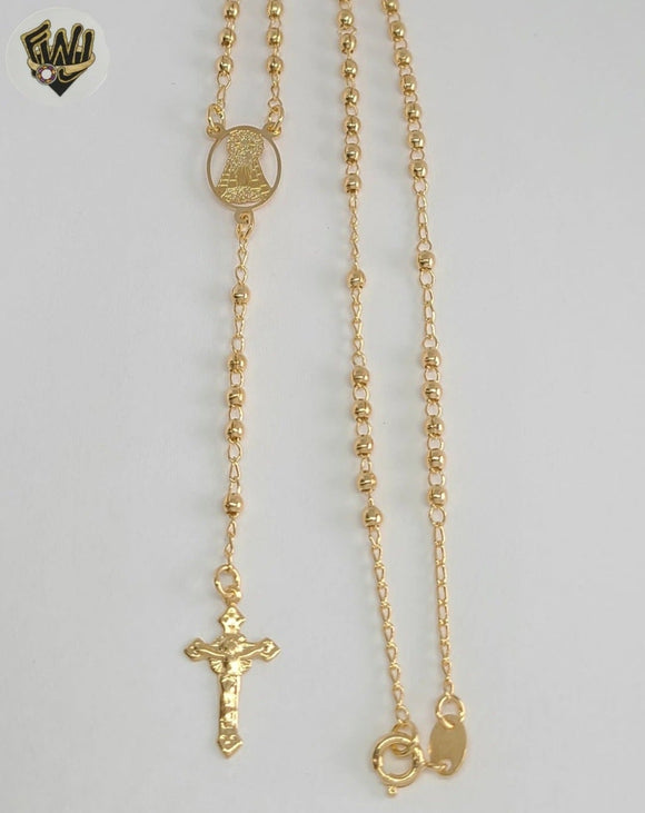 (1-3360) Gold Laminate - 2.5mm Our Lady of Charity Rosary Necklace - 16