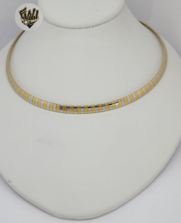 (4-7020-1) Stainless Steel - Two Tone Omega Necklace - 17.5