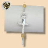 (2-0688) 925 Sterling Silver - 3mm Two Tones Cross Bangle.