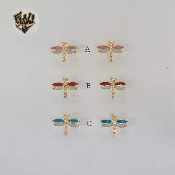 (1-1157) Gold Laminate - Dragonfly Earrings - BGF