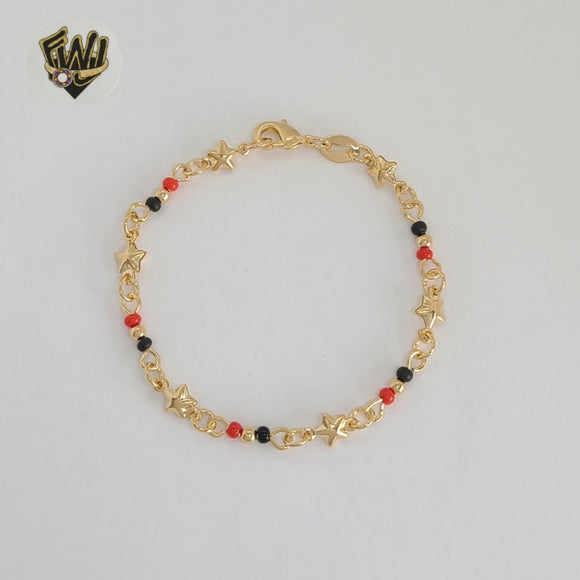 (1-0996) Laminado de oro - Pulsera para niños con eslabones Azabache de 2,5 mm - 6