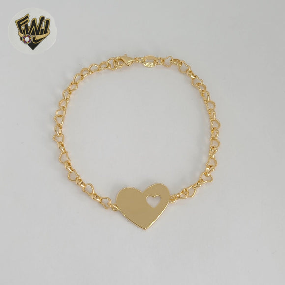 (1-0718) Gold Laminate - 4mm Rolo Link Heart Bracelet - 7.5