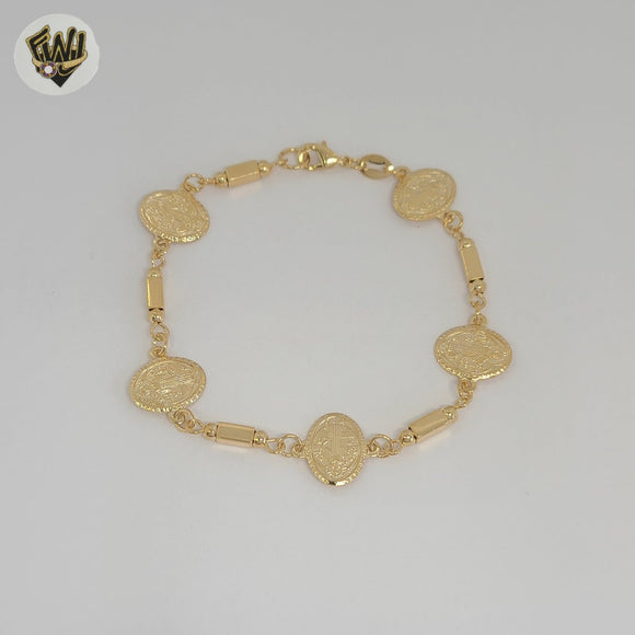 (1-0882) Gold Laminate - 13mm Saint Benedict Bracelet - 7.5