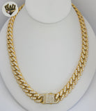 (4-7157) Stainless Steel - 12mm Zircon Curb Link Necklace - 24"