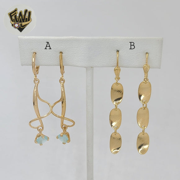 (1-1226-2) Gold Laminate - Long Earrings - BGO