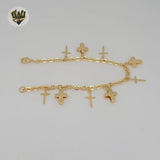 (1-0883) Gold Laminate - 3mm Cross Charms Bracelet - 7" - BGF