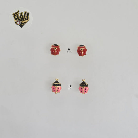 (1-1143) Gold Laminate - Ladybug Studs Earrings - BGF