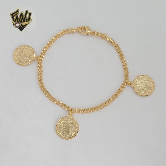 (1-0844) Laminado de oro - Brazalete de medallas con eslabones curvos de 3 mm - 7,5