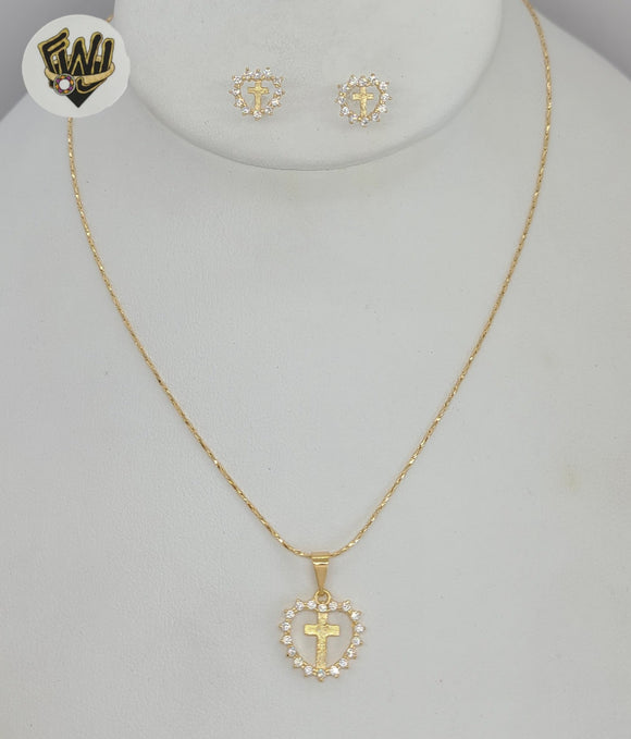 (1-6196) Gold Laminate - Zircon Cross Set - BGF