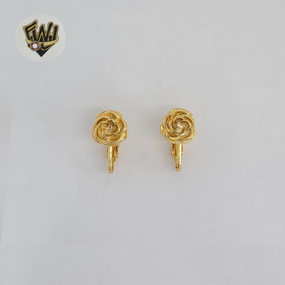 (1-1213) Laminado de Oro - Pendientes Clip Flor - BGO