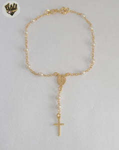 (1-3316-4) Gold Laminate - 3mm Miraculous Virgin Hand Rosary - 7" - BGF.