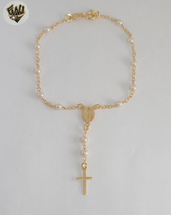 (1-3316-4) Gold Laminate - 3mm Miraculous Virgin Hand Rosary - 7