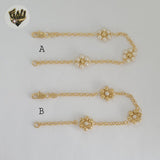 (1-0766) Gold Laminate - 3mm Link Flower Pearl Bracelet - BGF