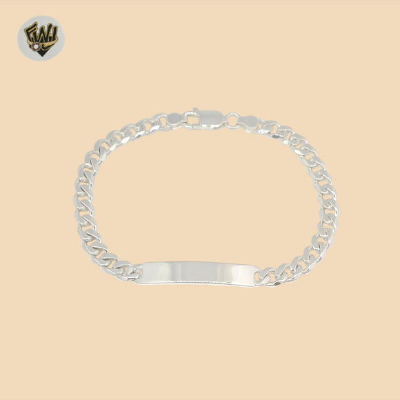 (2-0473) 925 Sterling Silver - 6.5mm Curb Link Plate Bracelet - 9
