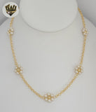 (1-6154) Gold Laminate - Rolo Link Flower Necklace - 16" - BGF