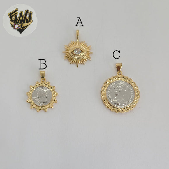 (1-2377-1) Laminado de oro - Colgantes de medallas de dos tonos - BGF