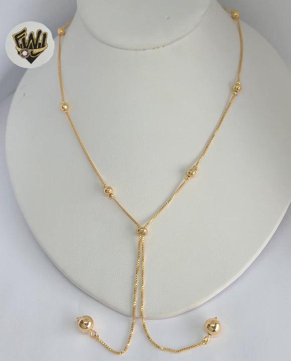(1-6470-1) Gold Laminate - Adjustable Beads Long Necklace - BGF