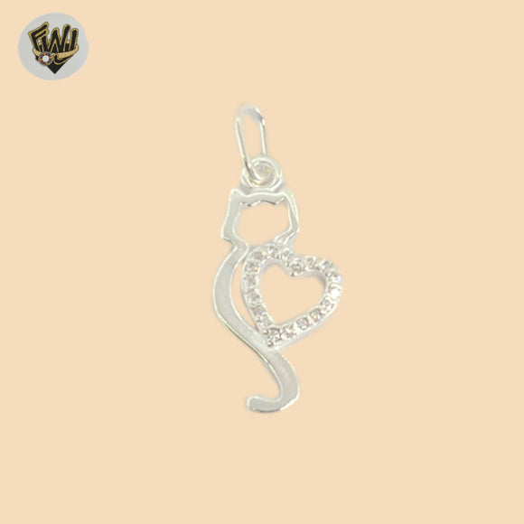 (2-1307) 925 Sterling Silver - Zircon Cat Pendant.