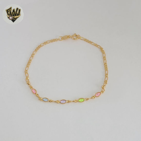 (1-0644-1) Gold Laminate - 2.5mm Link Multicolor Ovals Bracelet - 7.5