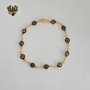 (1-0680-1) Laminado de oro - Pulsera Evil Eye de 7 mm - 7,5" - BGO