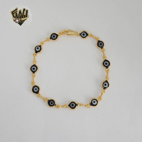 (1-0680-1) Laminado de oro - Pulsera Evil Eye de 7 mm - 7,5