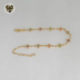 (1-0650-1) Gold Laminate - 7.5mm Multicolor Cross Bracelet - 7.5" - BGF