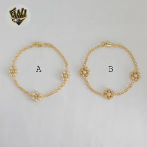 (1-0766) Gold Laminate - 3mm Link Flower Pearl Bracelet - BGF