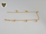 (1-0218) Gold Laminate - 3mm Link Charms Anklet - 9.5" - BGF