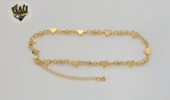 (1-0246) Gold Laminate - 4mm Heart Anklet - 9.5