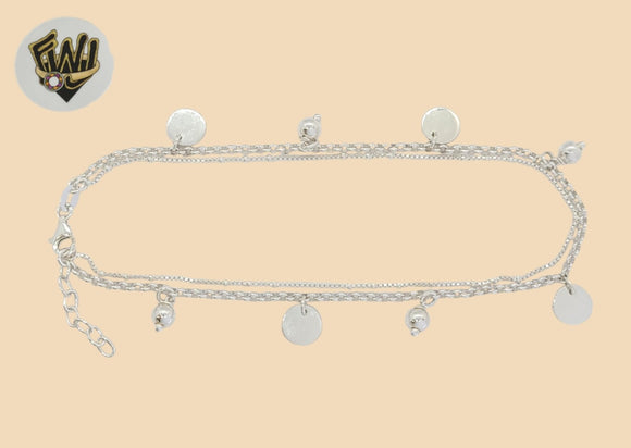 (2-0163) 925 Sterling Silver - 2mm Double Link Charms Anklet - 10