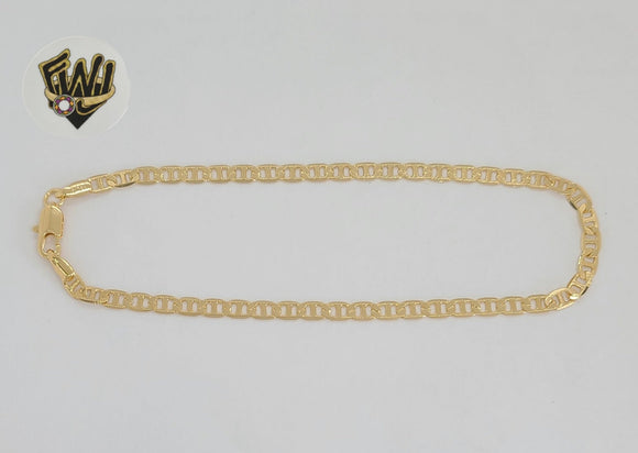 (1-0035) Laminado de oro - Tobillera con eslabones marineros planos de 4 mm - 10