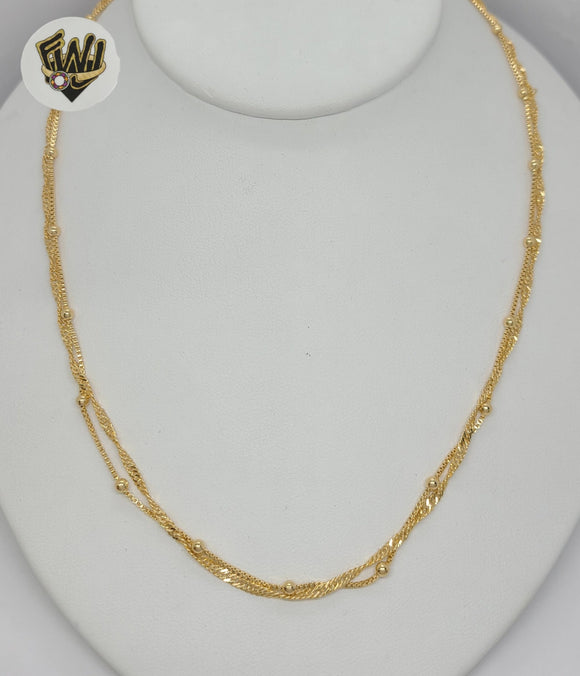 (1-6401-2) Gold Laminate - Double Link Layering Long Necklace - BGF