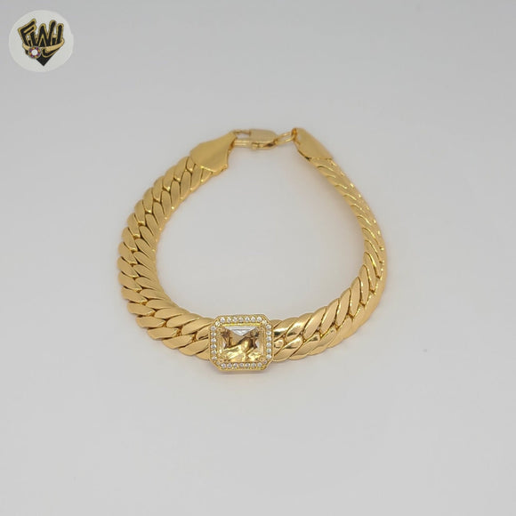 (1-0821-1) Gold Laminate - 9mm Zircon Curb Link Bracelet - 8