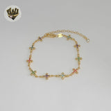 (1-0650-1) Gold Laminate - 7.5mm Multicolor Cross Bracelet - 7.5" - BGF