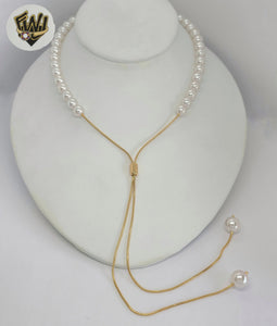 (1-6417) Gold Laminate - Adjustable Pearl Necklace - BGF