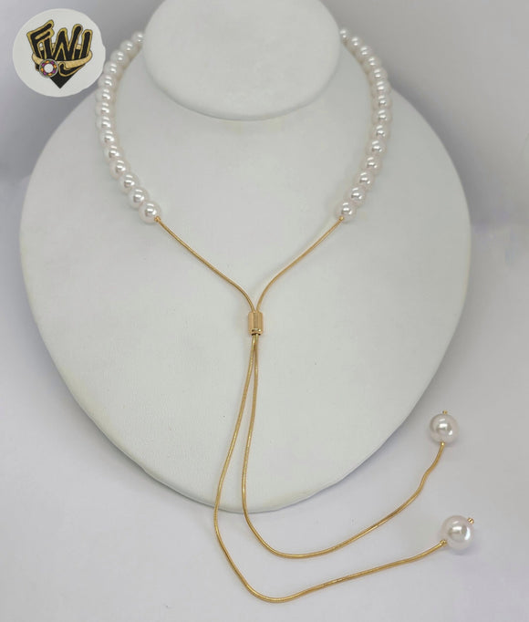 Freshwater pearl long necklace with adjustable sparkling clip white -  Melbourne Pearls